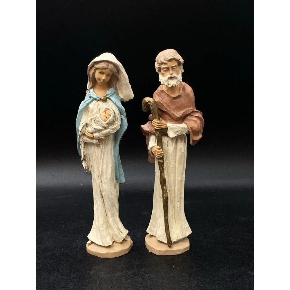 Holy Family Mary Madonna Holding Baby Jesus Joseph With Staff 6”